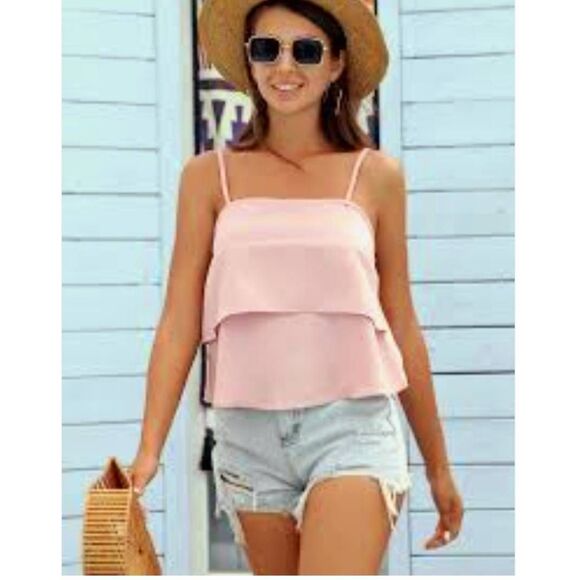 Loralette Pink Top Womens SZ 16 Tiered Tank Blouse - Picture 1 of 7